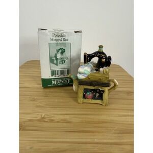 PHB Porcelain Hinged Trinket Box Sewing Machine Patchwork Teapot Midwest Of CF